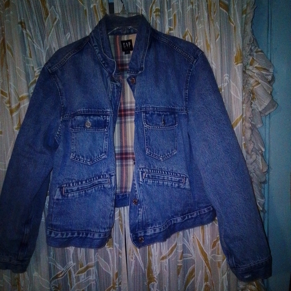 GAP Vintage Denim Jacket with Thick Plaid Lining
